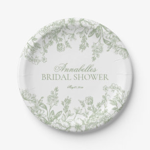 Plato De Papel Sage Chinoiserie Floral Bridal Shower Dessert