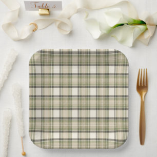 Plato De Papel Sage Cottage Cuadros de Tartán Verde Sage