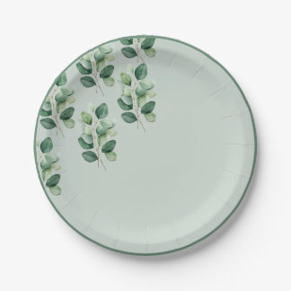 Plato De Papel Sage Eucalyptus Elegant Wedding Paper Plate