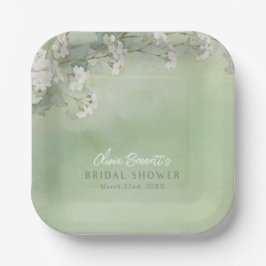 Plato De Papel Sage Floral Bridal Shower Paper Plates