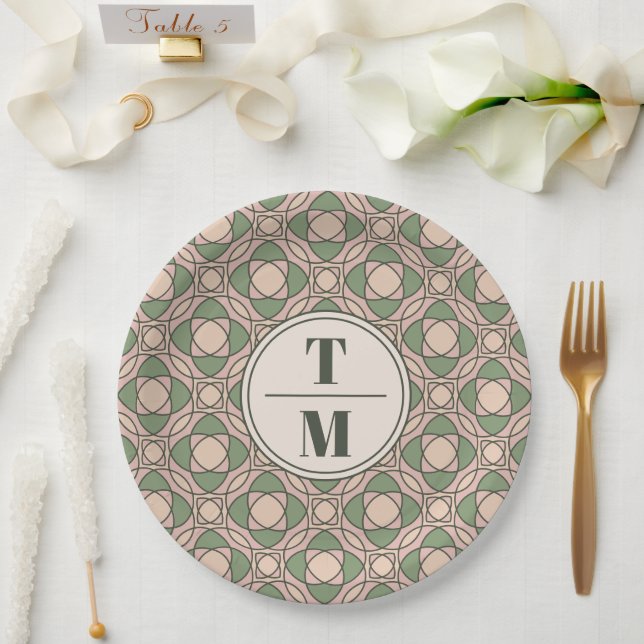 Plato De Papel Sage Green Art Deco Wedding Paper Plates (Boda)