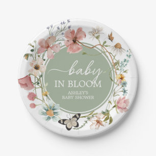 Plato De Papel Sage Green Baby Bloom Baby Shower