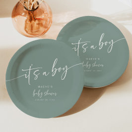 Plato De Papel Sage Green Baby Shower Paper Plate Moderno Boy