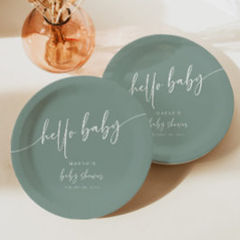 Plato De Papel Sage Green Baby Shower Paper Plate Neutral moderno