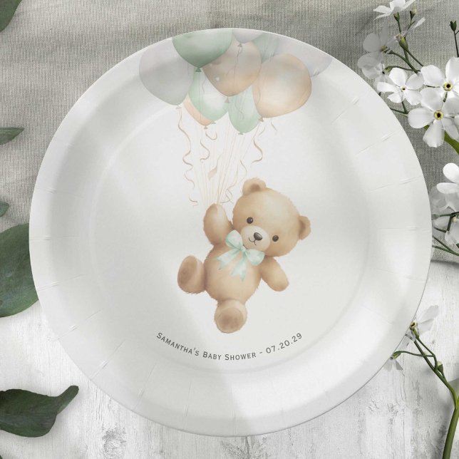 Plato De Papel Sage Green Bearly Wait Género Neutral Shower (Sage Green We can Bearly Wait, Gender Neutral Baby Shower paper plate.)