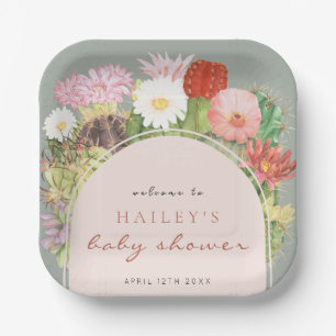 Plato De Papel Sage Green Boho Bloom Cactus Baby Shower