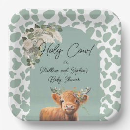 Plato De Papel Sage Green Boho Holy Cow Farm Baby Shower