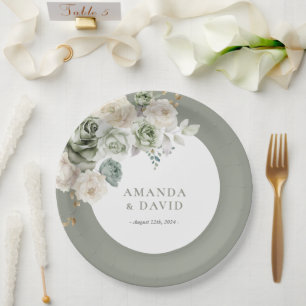 Plato De Papel Sage Green Botanical Elegant Wedding