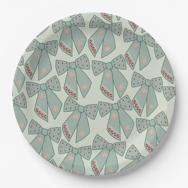 Plato De Papel Sage Green Bows (Anverso)