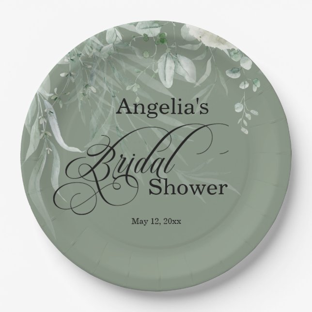 Plato De Papel Sage Green Bridal Shower (Anverso)