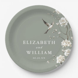 Plato De Papel Sage Green Chinoiserie Floral Garden Wedding