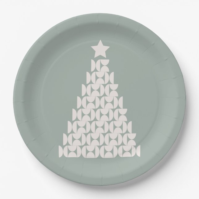 Plato De Papel Sage Green Christmas Tree (Anverso)