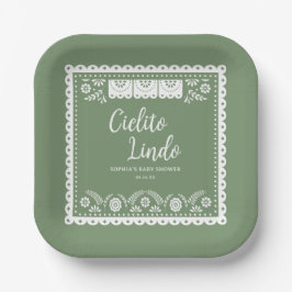 Plato De Papel Sage Green Cielito Lindo Talavera Baby Shower