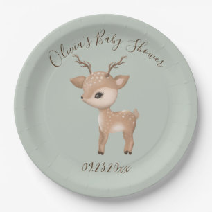 Plato De Papel Sage Green Deer Baby Shower