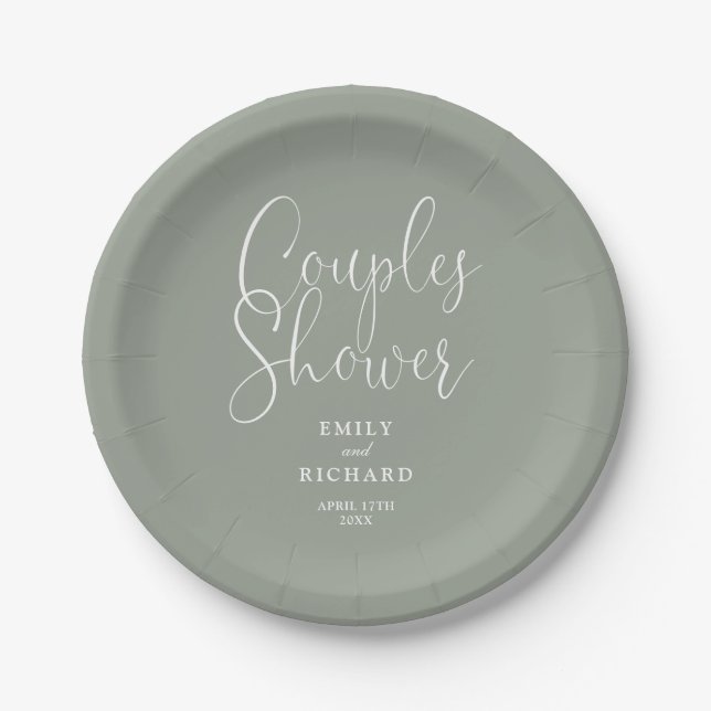 Plato De Papel Sage Green Elegant Couples Bridal Weddal Shower (Anverso)