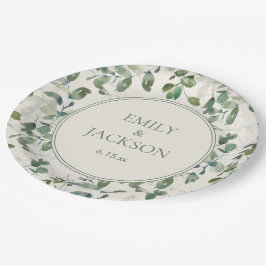Plato De Papel Sage Green Eucalyptus deja a cream Boda
