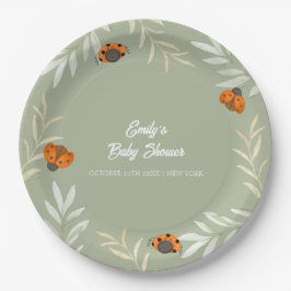 Plato De Papel Sage Green Fall Ladybug GreenerenerenBaby Shower