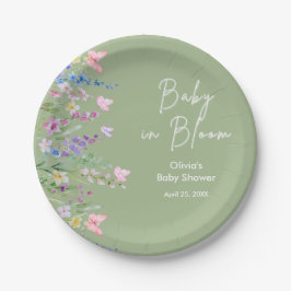Plato De Papel Sage Green Floral Baby in Bloom Baby Shower  