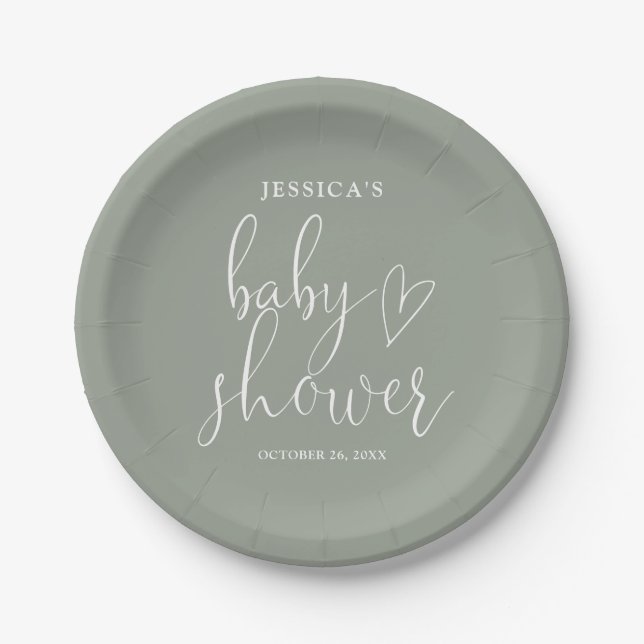 Plato De Papel Sage Green Gender Neutral Baby Shower (Anverso)