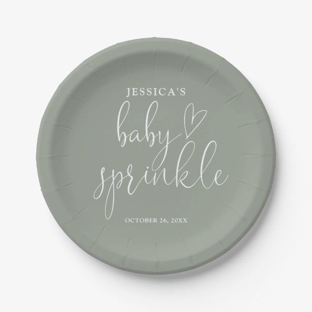 Plato De Papel Sage Green Gender Neutral Baby Sprinkle Shower (Anverso)