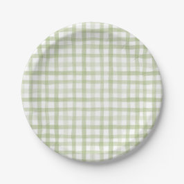 Plato De Papel Sage Green Gingham