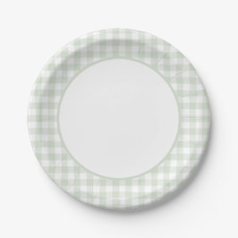 Plato De Papel Sage Green Gingham Baby Shower