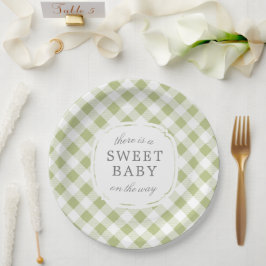Plato De Papel Sage Green Gingham Plaid Sweet Baby