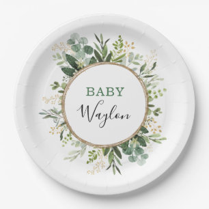 Plato De Papel Sage Green Gold Garden Greenery Baby Shower