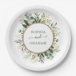 Plato De Papel Sage Green Gold Garden Greenery Boda