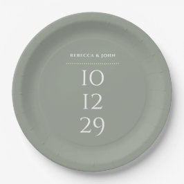 Plato De Papel Sage Green Minimalista Boda de fecha especial