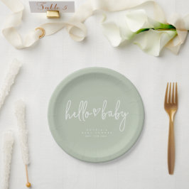 Plato De Papel Sage Green Minimalista moderno Boho Baby Shower Pa
