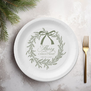 Plato De Papel Sage Green Navidades Wreath Holiday