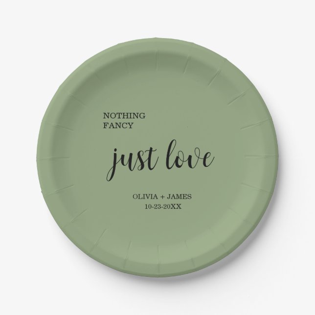 Plato De Papel Sage Green Nothing Fancy Just Love Wedding   (Anverso)