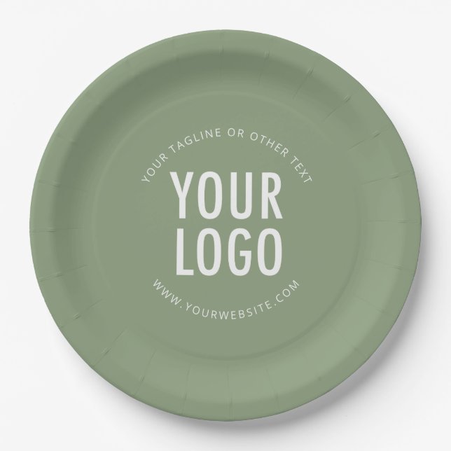 Plato De Papel Sage Green Paper Plates Company Logo Branded Bulk (Anverso)