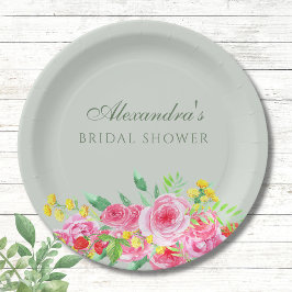 Plato De Papel Sage Green Pink Peony Shower