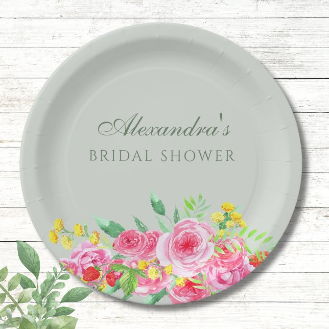 Plato De Papel Sage Green Pink Peony Shower (Subido por el creador)