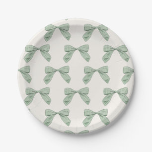 Plato De Papel Sage Green Plaid Bow Elegant Boy Baby Shower