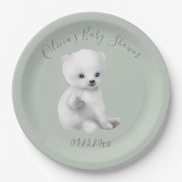Plato De Papel Sage Green Polar Bear Baby Shower