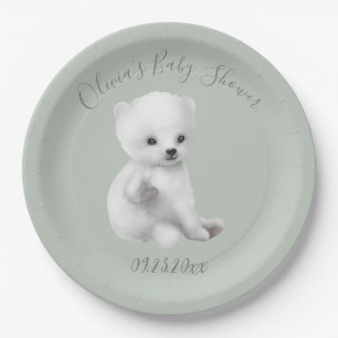Plato De Papel Sage Green Polar Bear Baby Shower