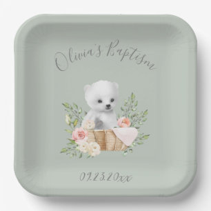 Plato De Papel Sage Green Polar Bear Baptism Placas de papel