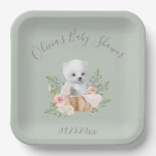 Plato De Papel Sage Green Polar Oso Baby Shower Placas de papel