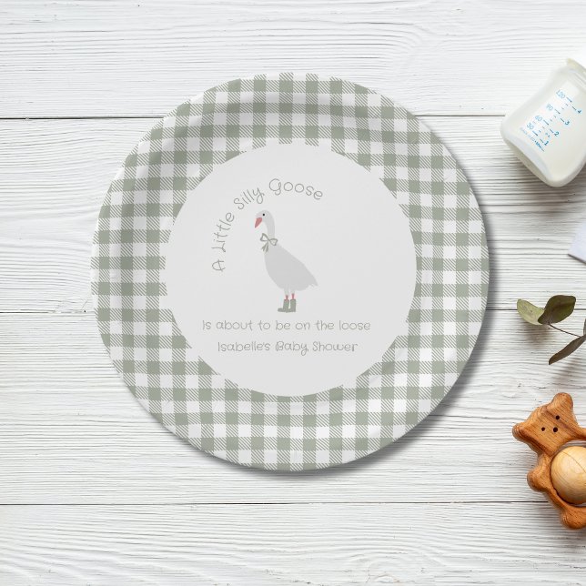 Plato De Papel Sage Green Preppy Silly Little Goose Baby Shower (Subido por el creador)