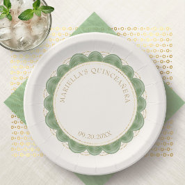 Plato De Papel Sage Green Quinceanera