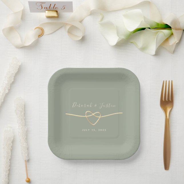 Plato De Papel Sage Green Rope Heart Boda Plate (Boda)