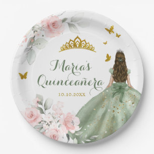Plato De Papel Sage Green Royale Quinceañera 16