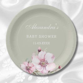 Plato De Papel Sage Green Rubor Rosa Baby Shower