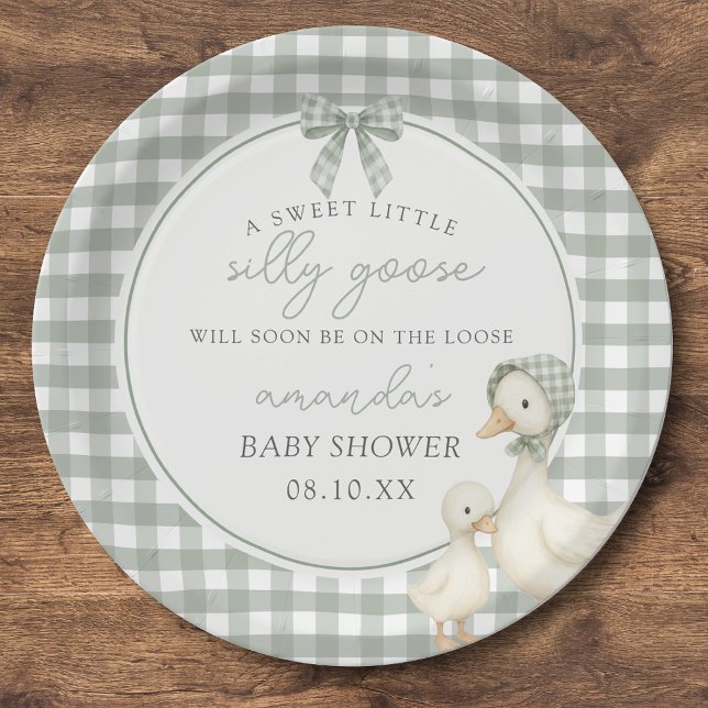 Plato De Papel Sage Green Silly Goose Storybook Baby Shower (Subido por el creador)