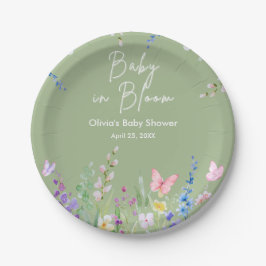 Plato De Papel Sage Green Spring Baby in Bloom Baby Shower  