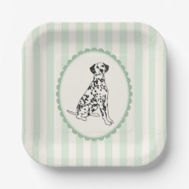 Plato De Papel Sage Green Stripes y Black Dalmatian