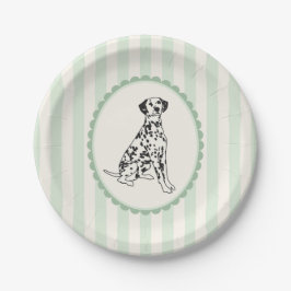 Plato De Papel Sage Green Stripes y Black Dalmatian
